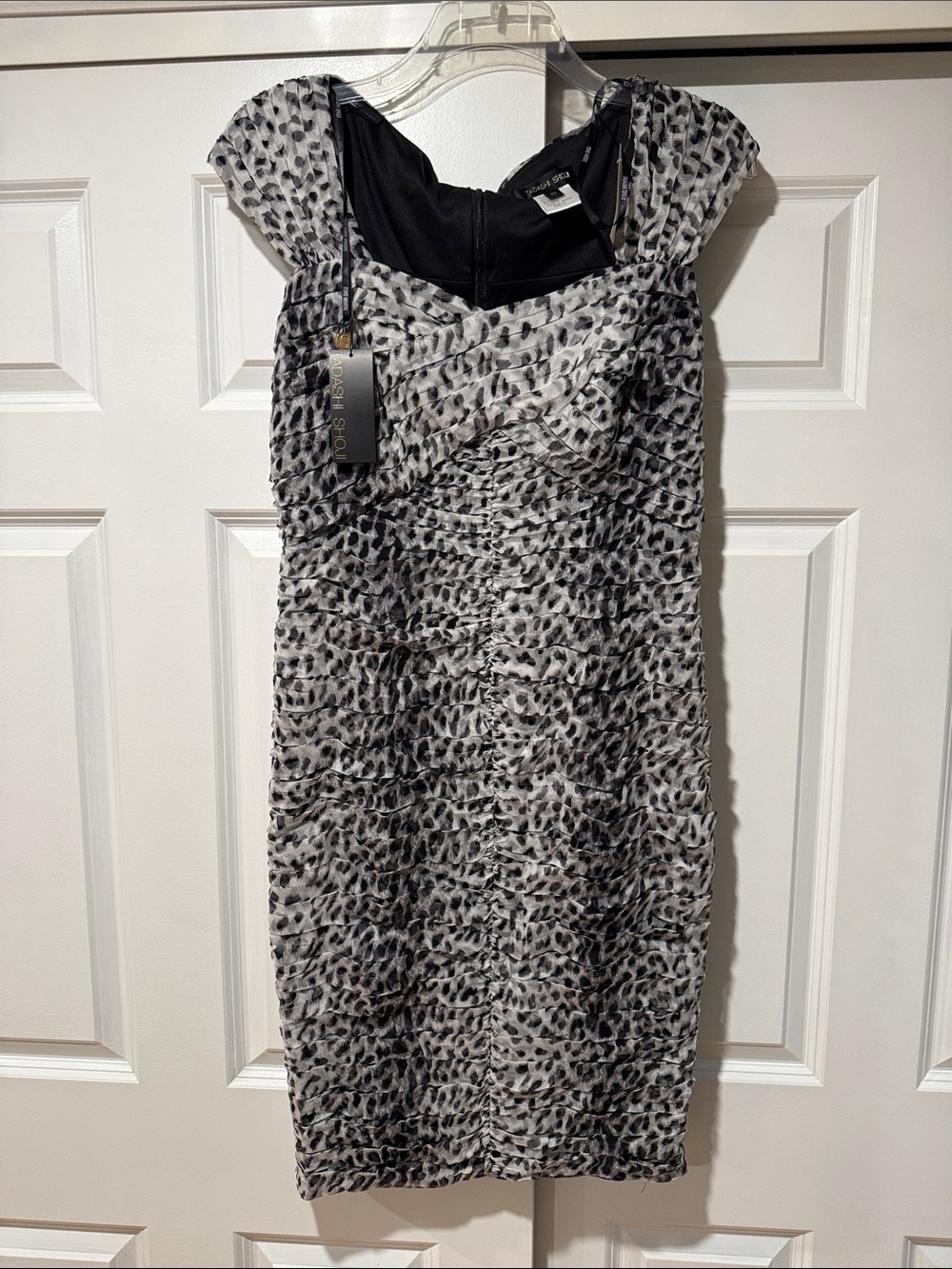 Tadashi Shoji Black and White Animal-Print Midi Dress